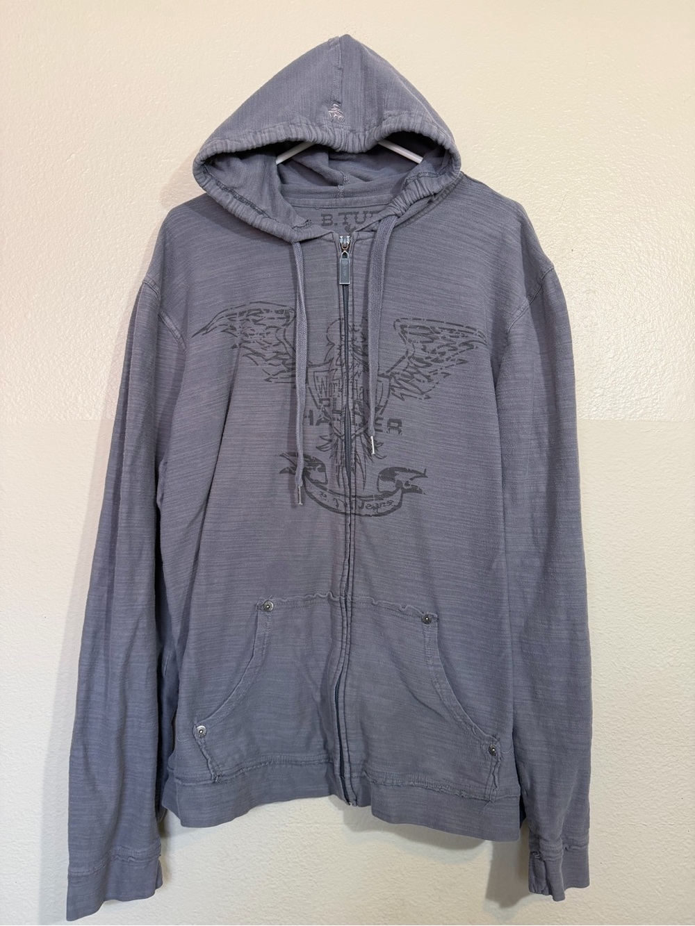 B.Tuff Jeans Men’s XL Full Zip Hoodie Gray Blue Y2K Grunge
